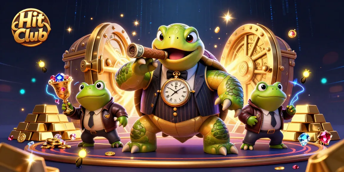 Hit Club's vibrant casino atmosphere featuring a lively turtle mobster and bullfrog enforcers.