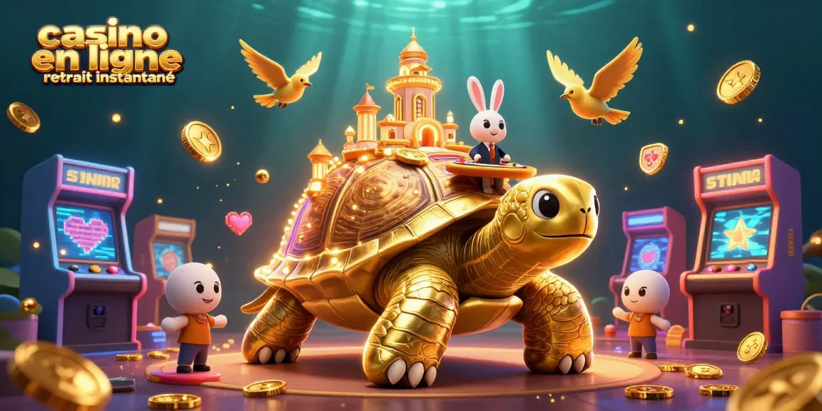 Casino en ligne retrait instantané avec tortue d'or et croupier lapin entourés de jeux