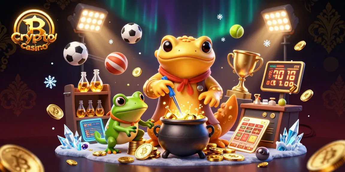 Illustration captivante d'un casino crypto, avec un alchimiste transformant des métaux en pièces d'or.