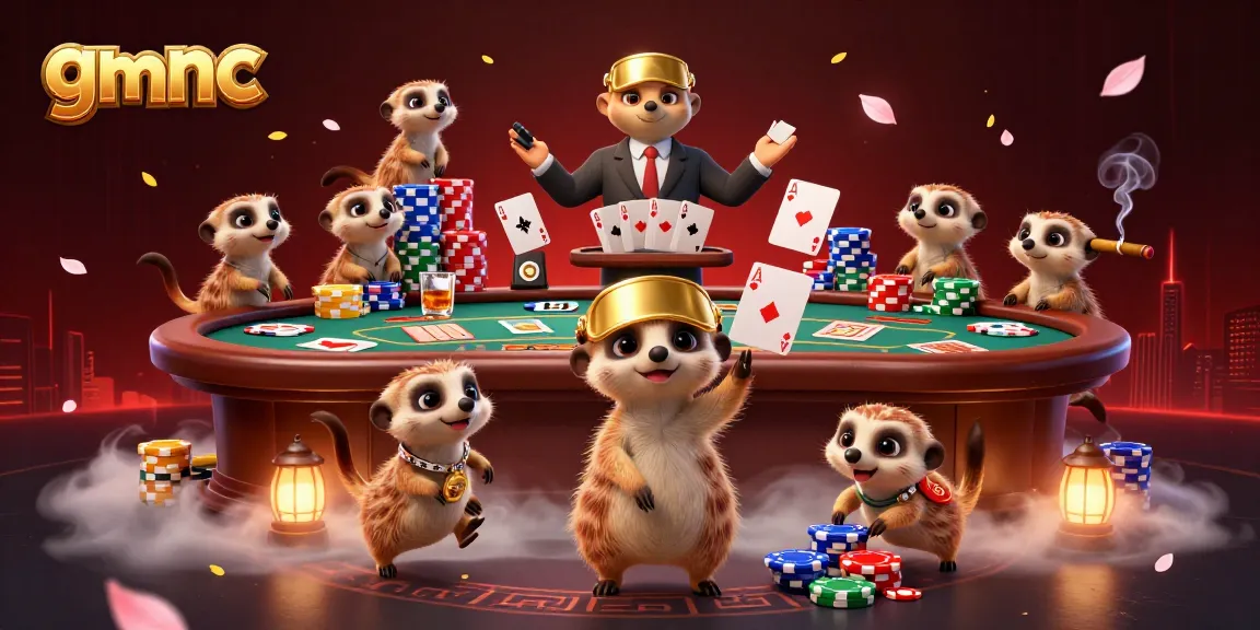 Experience the busy casino operation by meerkats at gmnc with poker tables and vibrant colors.