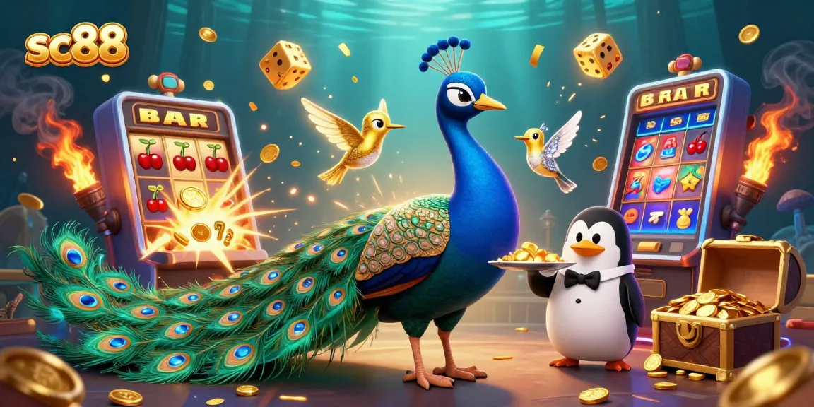 Experience jackpots with sc88 at a vibrant casino scene featuring rich colors and iconic game elements.